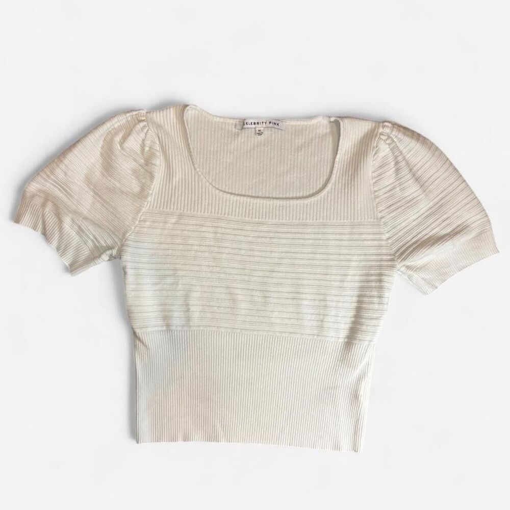 Celebrity-pink Women's White and Cream Crop-top